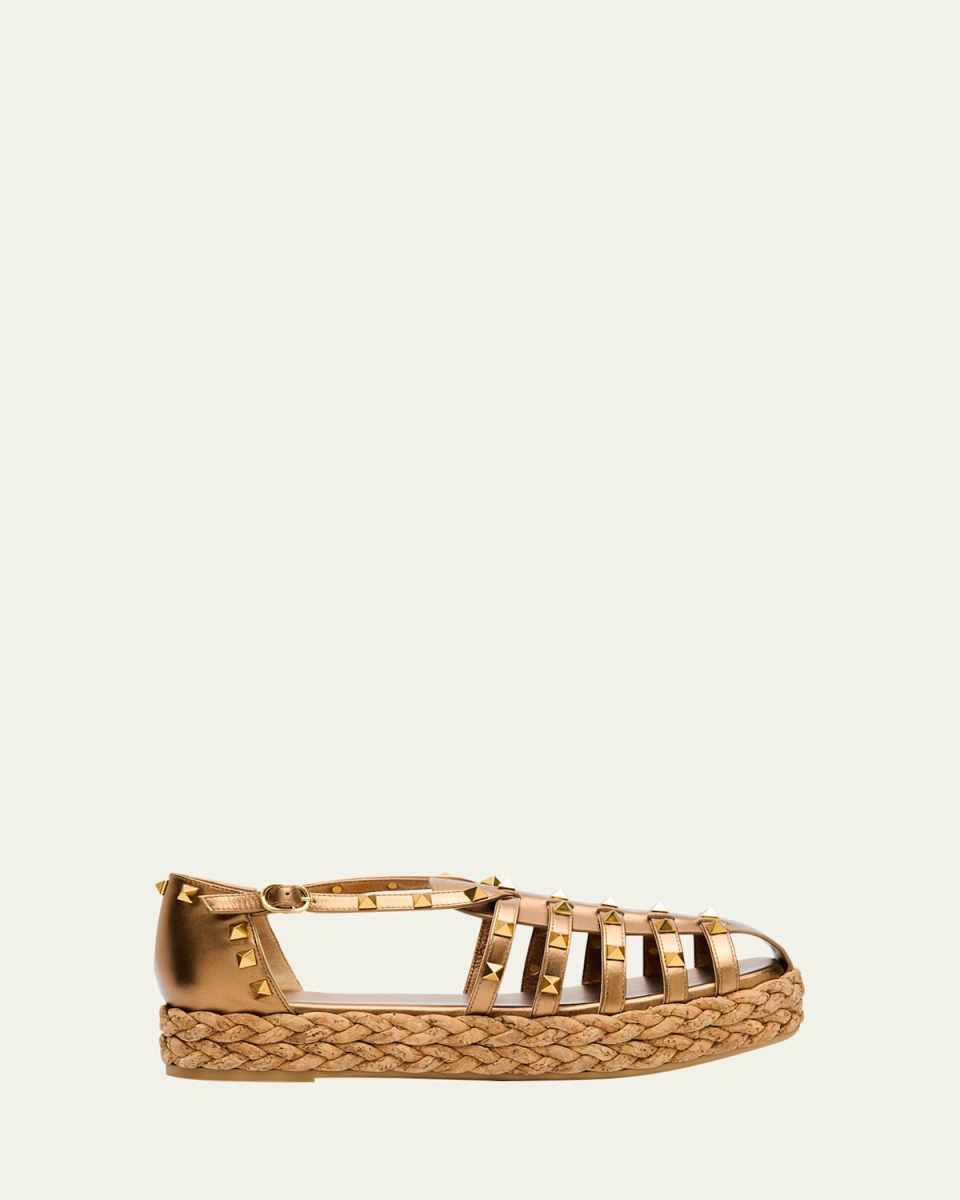 Rockstud Metallic Espadrille Fisherman Sandals